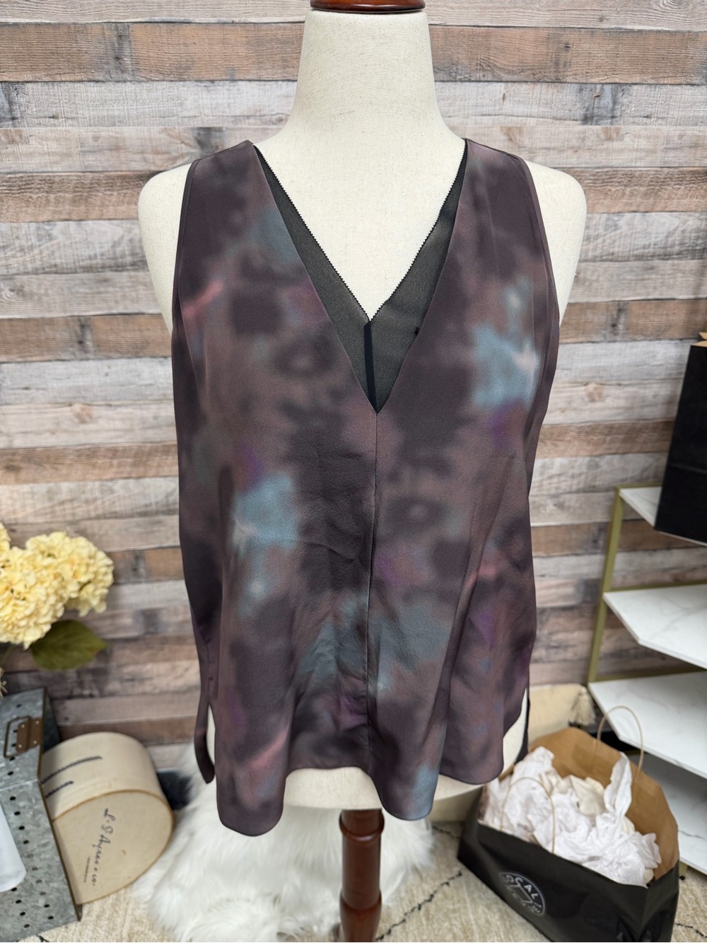 Rebecca Taylor Purple Tie-Dye Print Silk Tank Top 8